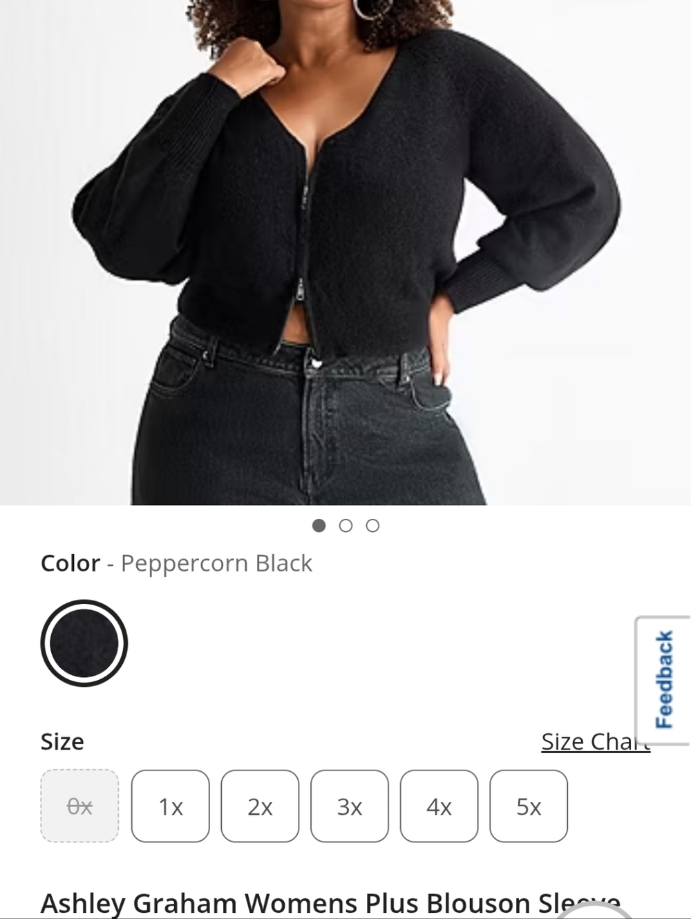 Ashley Graham Peppercorn Black Teddy Zip Cropped Sweater